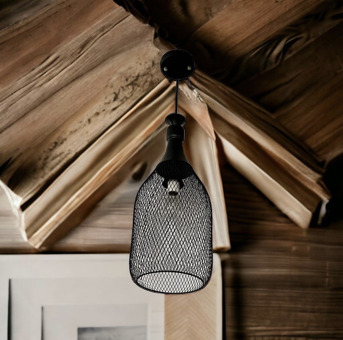 Industrial Mesh Pendant Ceiling Light - Black Basket Design