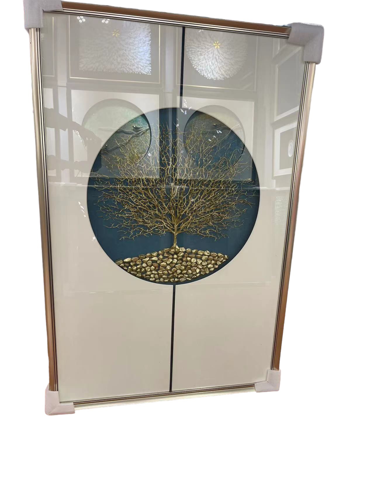 Golden Tree Branches Framed Portrait - 3D Round Image