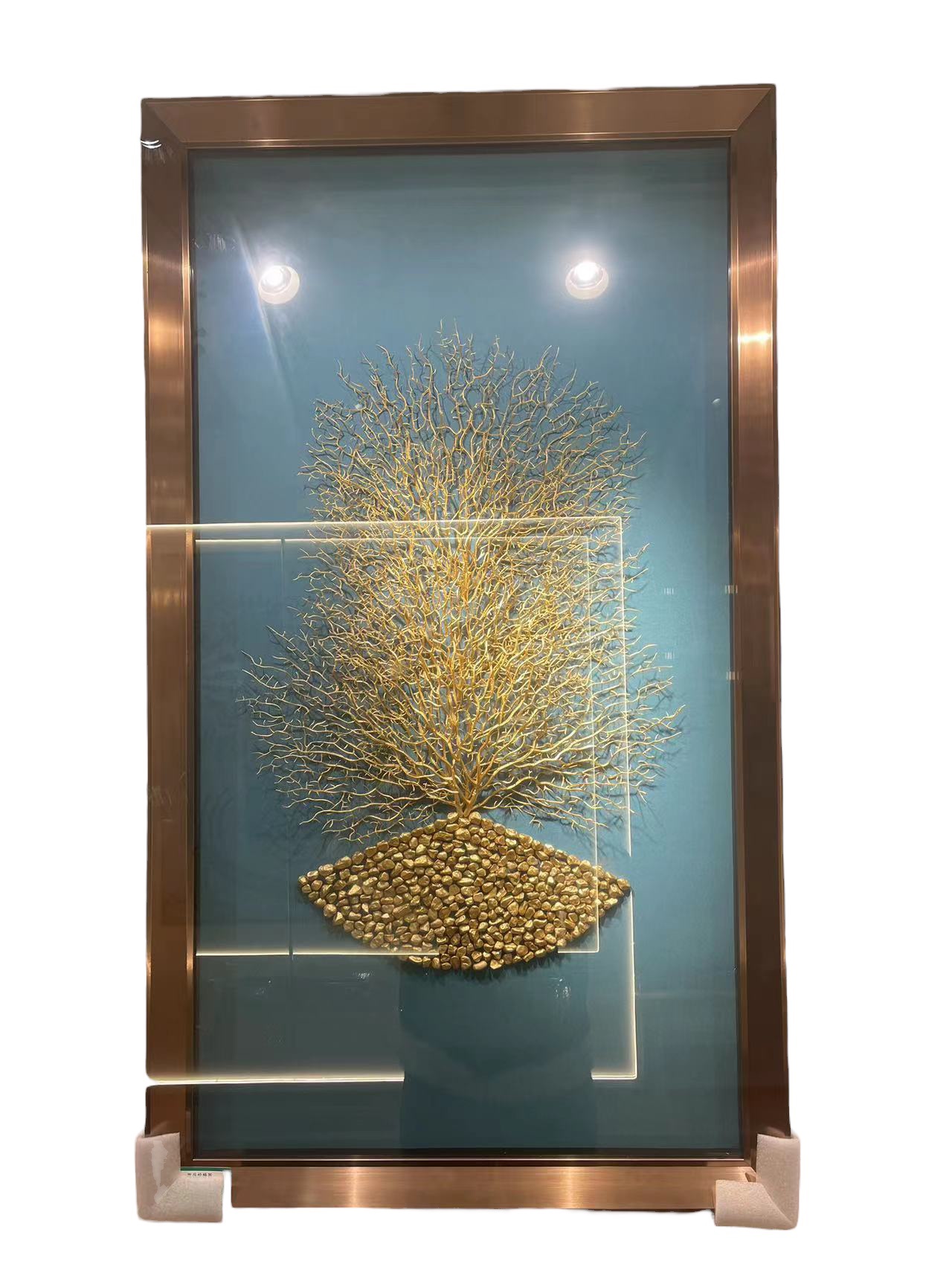 Golden Tree Branches 3D Artwork - Framed