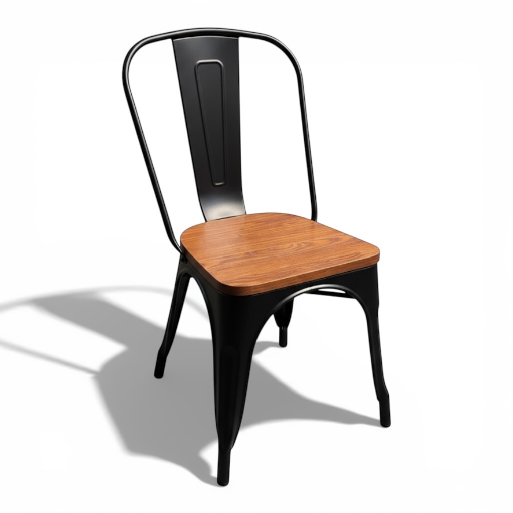 Industrial Bistro Chair (Stackable) - Wooden Seat